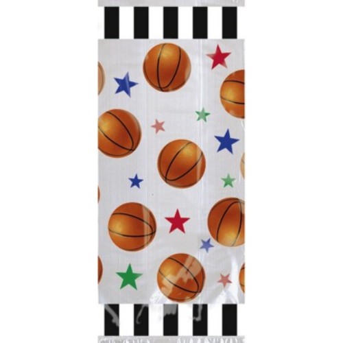 Vibrant cello party bags featuring basketball graphics, ideal for game-day celebrations and party favors, pack of 20.