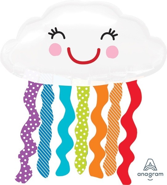 Xtra Large self-sealing foil balloon shaped like a colorful rainbow cloud, perfect for celebrations and decorations.