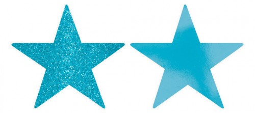 Vibrant Caribbean Blue star cutouts with foil and glitter, perfect for festive decorations and creative projects.