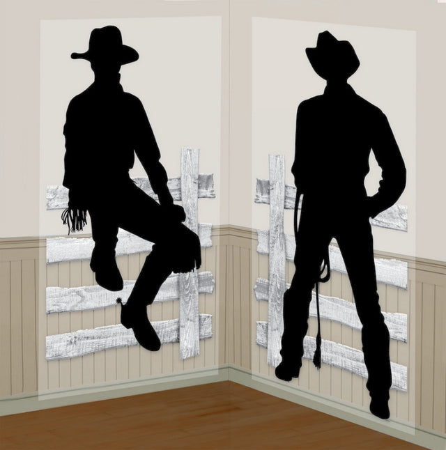 Vibrant Cowboys Scene Setter backdrops, 83cm wide and 165cm tall, perfect for Wild West themed parties and events.