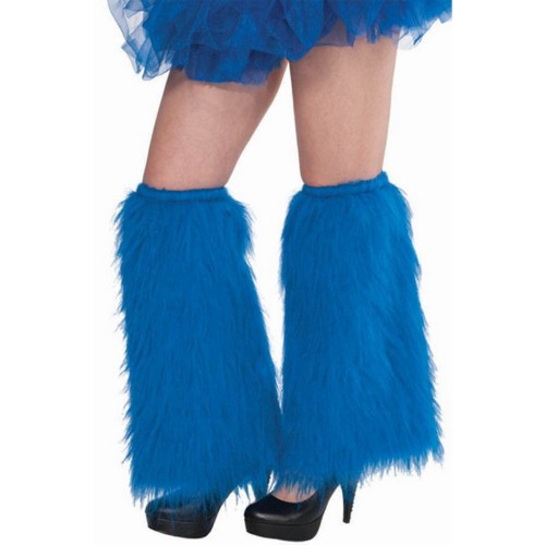 Cozy blue plush leg warmers for stylish winter comfort, suitable for various outfits and leg sizes.