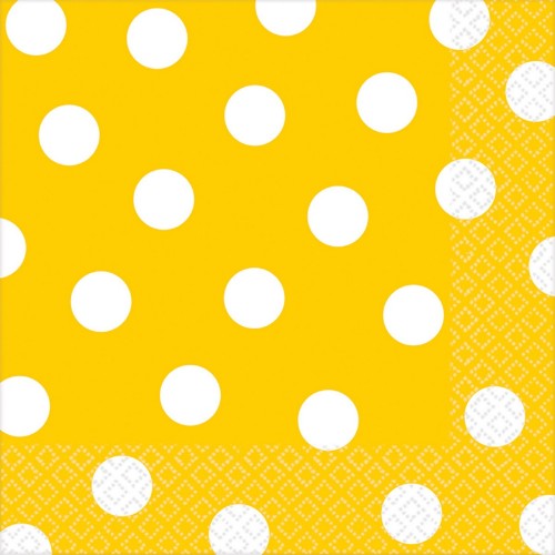 Bright yellow Dots Lunch Napkins, 33cm x 33cm, pack of 16, perfect for festive occasions and everyday meals.