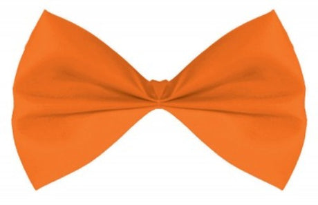 Vibrant orange bowtie made of 100% polyester, perfect for weddings, parties, and costumes, measuring 3 1/4" x 6".