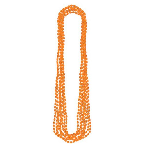 Vibrant orange metallic necklaces, 30 inches long, sold in a pack of 8 for versatile styling and statement looks.