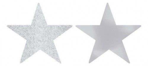 Solid Star Cutouts Foil & Glitter - Silver - Pack of (5)