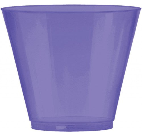 Vibrant purple plastic tumblers in a pack of 72, ideal for parties and eco-friendly gatherings.