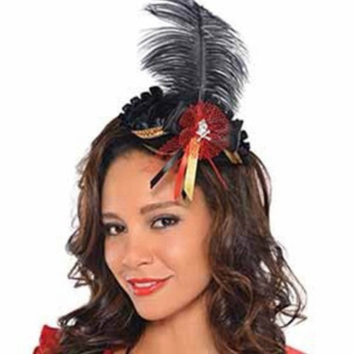 Mini Tricorn Feather Hat featuring elegant design and colorful feathers, perfect for costumes and fashion statements.