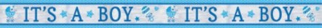 Baby Boy Foil Banner, 25' long, perfect for baby showers and birthdays, adds charm to celebrations with a stylish design.