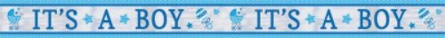 Baby Boy Foil Banner, 25' long, perfect for baby showers and birthdays, adds charm to celebrations with a stylish design.