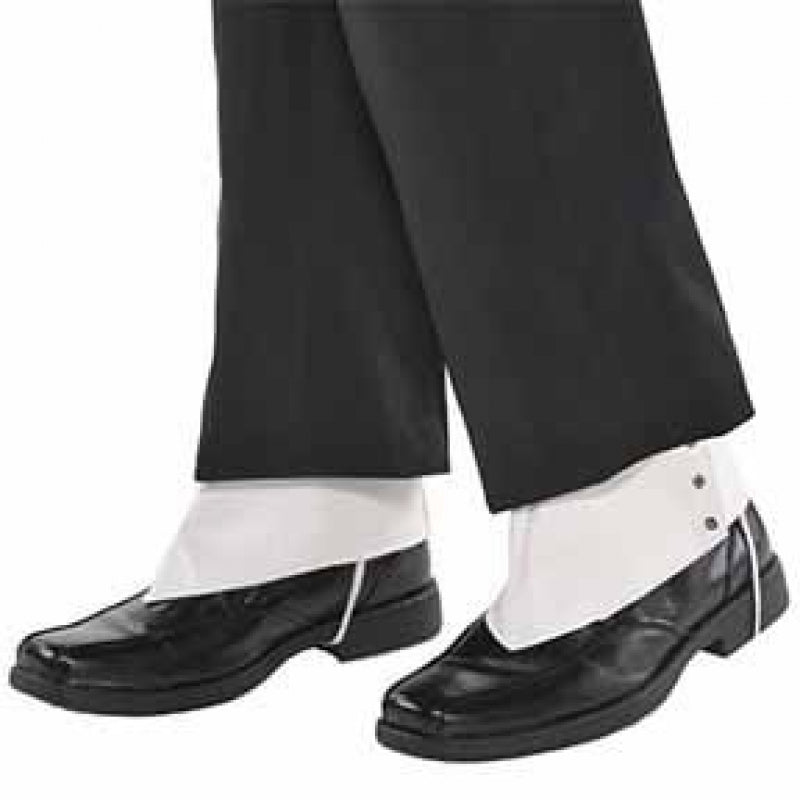 Stylish Roaring 20's white spats made of vinyl, perfect for vintage outfits and themed parties. Pack of 2 for classic charm.