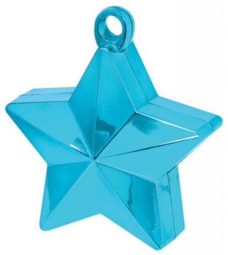 Caribbean Blue star-shaped balloon weight, perfect for securing balloons at parties while adding vibrant decor.