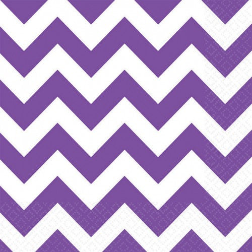 Chevron Lunch Napkins in vibrant New Purple, 33cm, pack of 16, stylish and disposable for parties and gatherings.