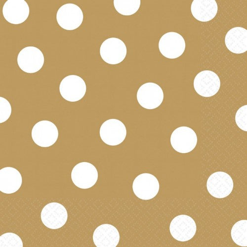 Stylish gold-dotted disposable napkins (33cm) for elegant dining at any occasion, pack of 16 for easy cleanup.