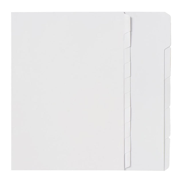 Marbig A4 dividers with 10 blank tabs, perfect for custom organization in reports and presentations.