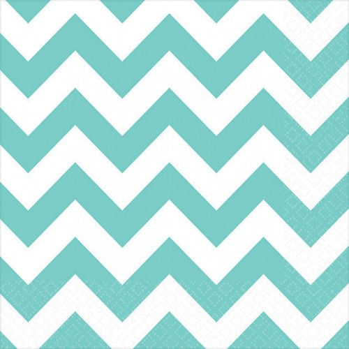 Chevron beverage napkins in Robin's-Egg Blue, pack of 16, perfect for stylish entertaining and easy clean-up.