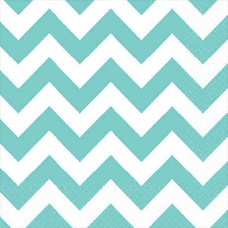 Chevron beverage napkins in Robin's-Egg Blue, pack of 16, perfect for stylish entertaining and easy clean-up.