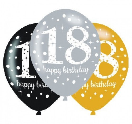 18th Happy Birthday Balloons Sparkling Celebration 30cm  - Pack of (6)