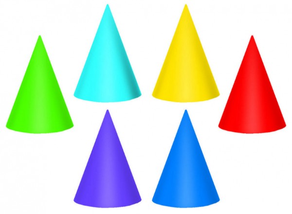 Party Cone Hats - Primary (17cm) - Pack of 12
