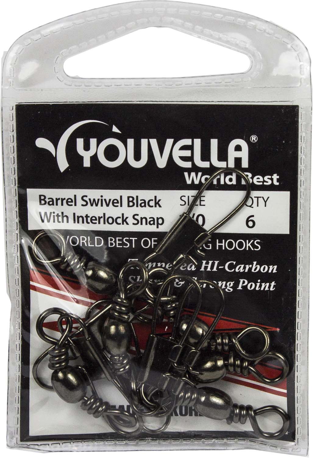 Youvella Swivel Snap 1/0 pack of six; durable fishing swivels prevent line twist for optimal performance in all conditions.