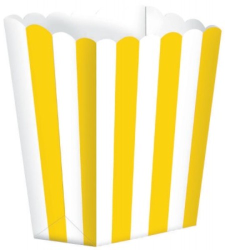 Bright sunshine yellow popcorn favor boxes, pack of 5, ideal for parties, weddings, and special celebrations.