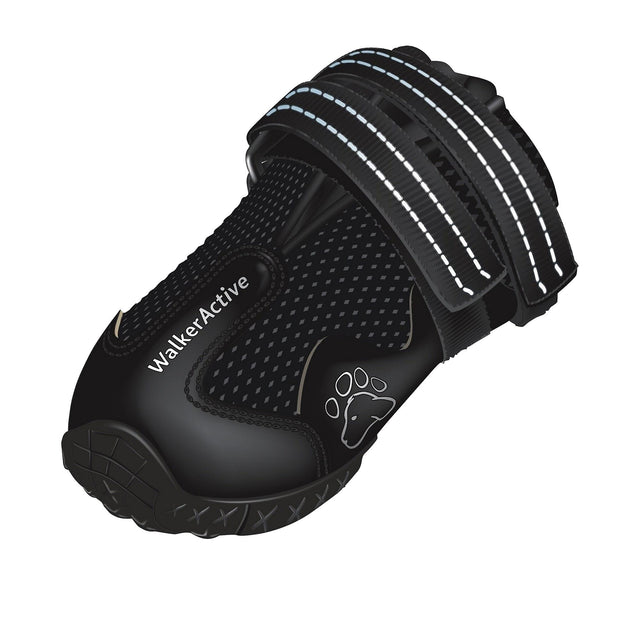 Large dog boots with a non-slip grip, breathable mesh, and reflective strip for safety during outdoor adventures.