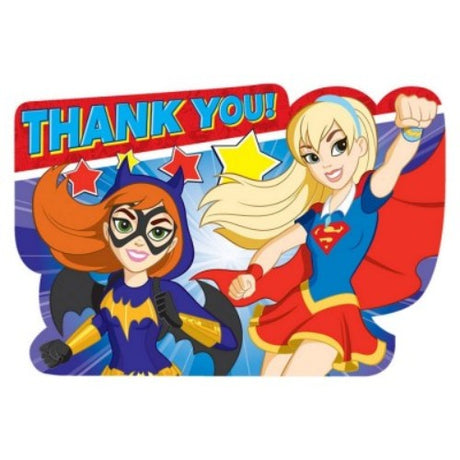 Colorful pack of 8 DC Superhero Girls thank you cards, perfect for expressing gratitude with vibrant designs.