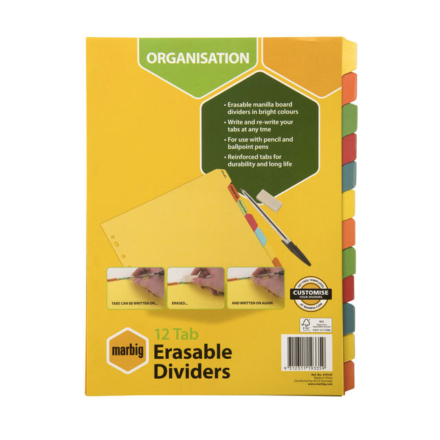 Colorful manila dividers with erasable tabs for easy organization and durable, reusable indexing solution.