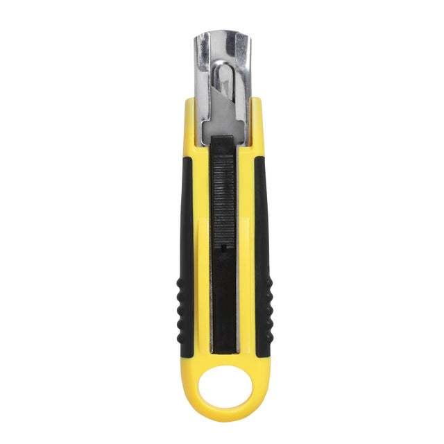 CELCO Professional 18MM auto retractable cutter with soft grip, spring-loaded safety feature, ideal for precision cutting.