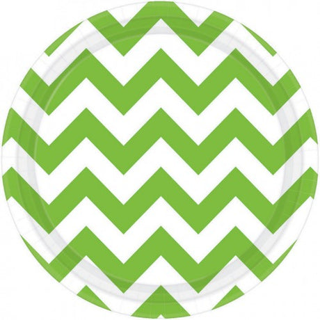 Set of 8 vibrant kiwi chevron round plates, 17CM, perfect for casual meals and elegant gatherings.