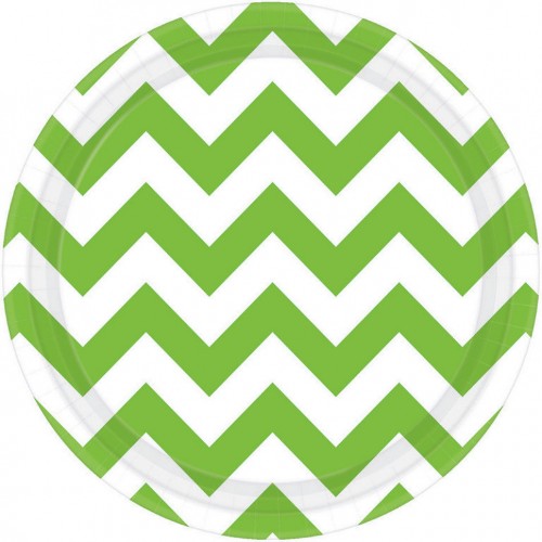 Set of 8 vibrant kiwi chevron round plates, 17CM, perfect for casual meals and elegant gatherings.