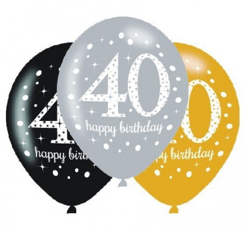 Colorful Sparkling Celebration 40th Latex Balloons, 30cm, pack of 6, perfect for vibrant birthday party decorations.