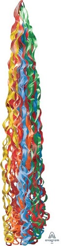 Vibrant twirling balloon tails in bold colors, perfect for enhancing party decorations and creating playful balloon displays.