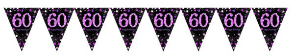 Vibrant pink prismatic pennant banner, 4m long, perfect for festive parties and celebrations.