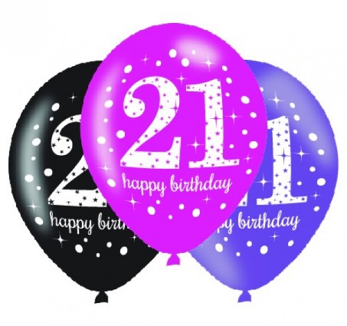 Pink Celebration 21st Birthday Latex Balloon -   30cm  - Pack of (6)