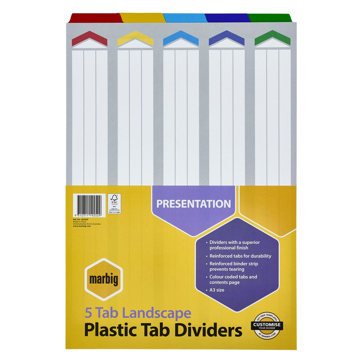 A3 Marbig dividers with reinforced board and colorful tabs for easy organization of documents and effective indexing.