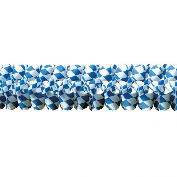 Decorative garland featuring a blue-and-white Bavarian check pattern, perfect for festive occasions and home decor.