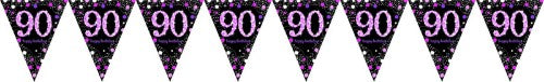 Pink pennant banner decoration for a 90th birthday, 4m long, perfect for adding festive charm to celebrations.