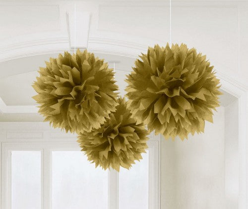 Fluffy Tissue Decorations - Gold - Pack of (3)