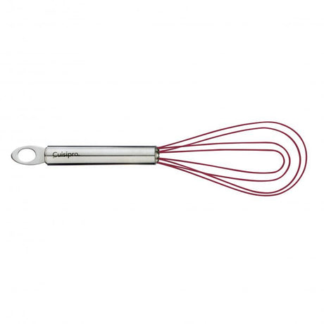 Cuisipro Flat Whisk 20cm in red, featuring heat-resistant silicone and a stainless steel handle for effortless cooking.