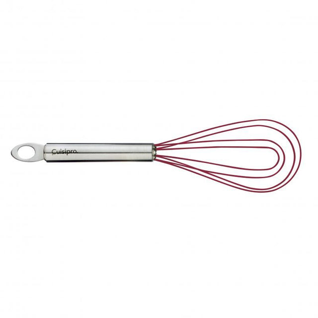 Cuisipro Flat Whisk 20cm in red, featuring heat-resistant silicone and a stainless steel handle for effortless cooking.