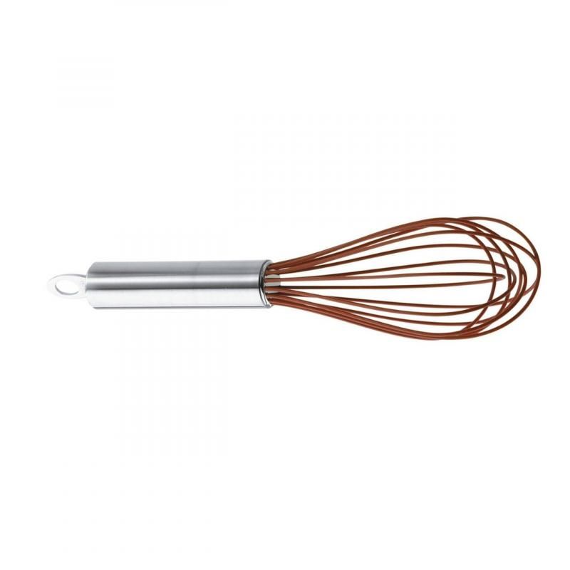 Cuisipro red silicone balloon whisk, 25.4cm, heat-resistant, non-scratch, ideal for whipping and mixing in the kitchen.