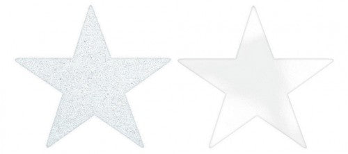 White foil and glitter star cutouts, 5-inch, pack of 5, perfect for crafts and decorations.