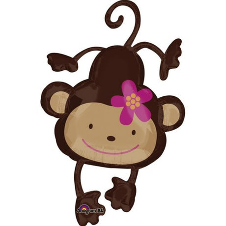 XL Monkey Love foil balloon, perfect for parties, features a charming monkey design and self-seals for long-lasting fun.