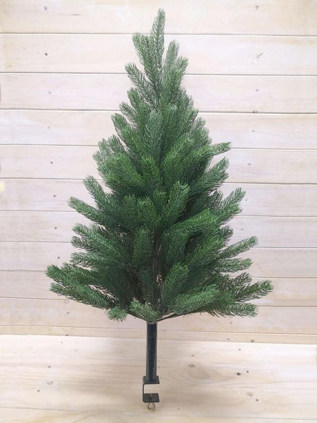 3' artificial PE Christmas pine tree with a metal clamp, perfect for small spaces and easy, maintenance-free holiday decor.