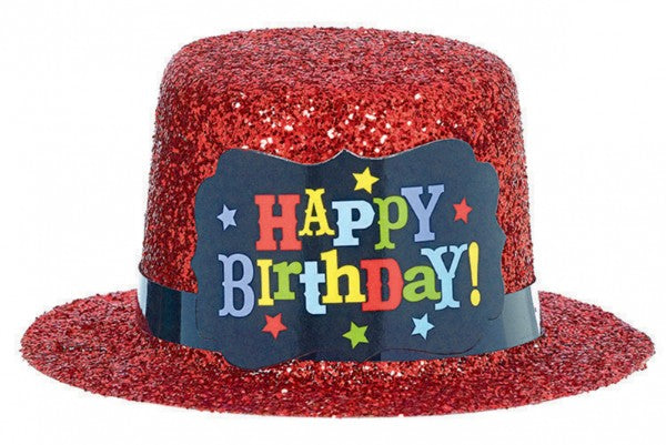 Vibrant 2-inch glitter mini hat in bright colors, perfect for birthday celebrations and festive events, made from durable plastic.