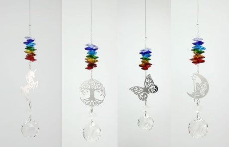 Colorful set of 12 mystical creature suncatchers, including fairies and unicorns, creating enchanting light displays.