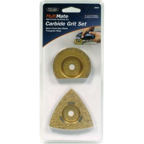 Multimate Carbide Grit 2-Pce Set for #39620: includes semi-circle saw blade and triangular rasp for grout and masonry tasks.