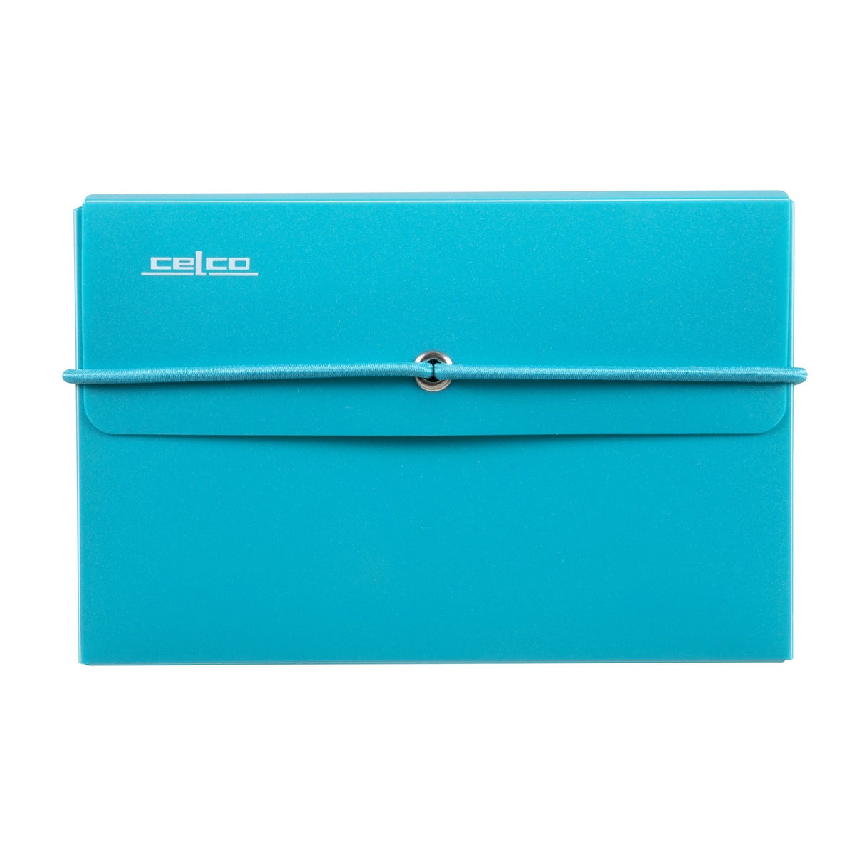 Celco Study Card Box in blue, designed for organizing 5x3 inch study cards, includes 100 cards and 5 dividers.