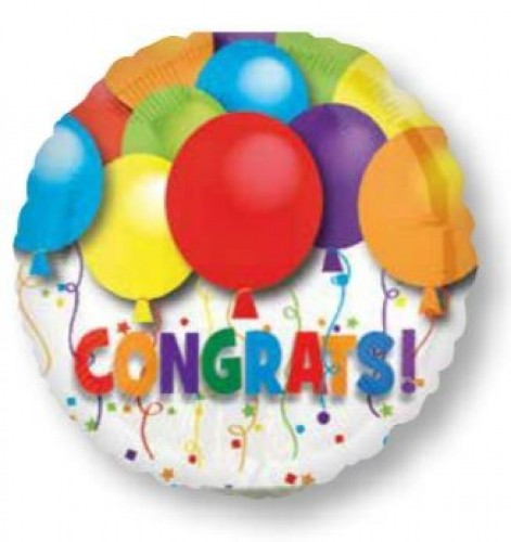 Vibrant 22cm foil Congrats Balloon for graduations and celebrations, perfect for adding festive cheer to any occasion.