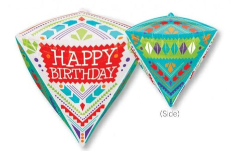 Ultrashape diamond foil balloon featuring 'Happy Birthday' in Scandi design, perfect for festive celebrations.